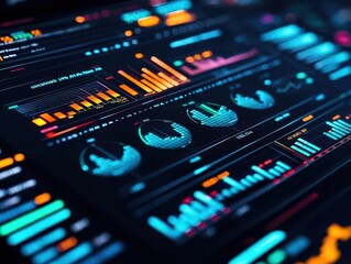 Obraz premium Hightech dashboard with interactive graphs, representing expanding market data