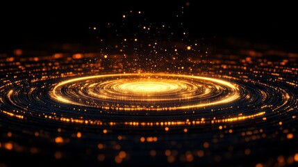 Glowing spiral energy vortex with particles.