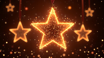 Golden Glitter Star Christmas Ornament. Concept of celebration, joy, and festive season.