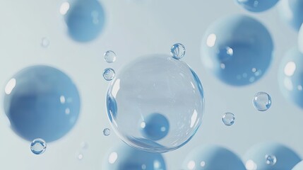 Nutrition, moisturizing, skin care, water molecules, macro water droplets, bubbles