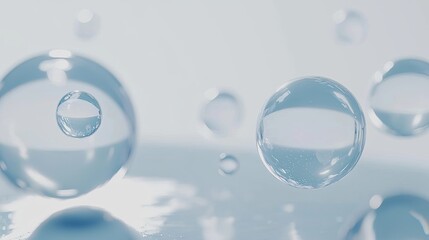 Nutrition, moisturizing, skin care, water molecules, macro water droplets, bubbles