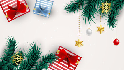 Colorful Vector Illustration Season and New Year Background With 3d Christmas Decoration Element. Design Illustration for Cover, Print, Poster, Wallpaper, Background, Banner, Pamphlet, Presentation