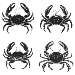 Crab Silhouette Bundle Set, Sea Crab Silhouette Black Vector Isolated