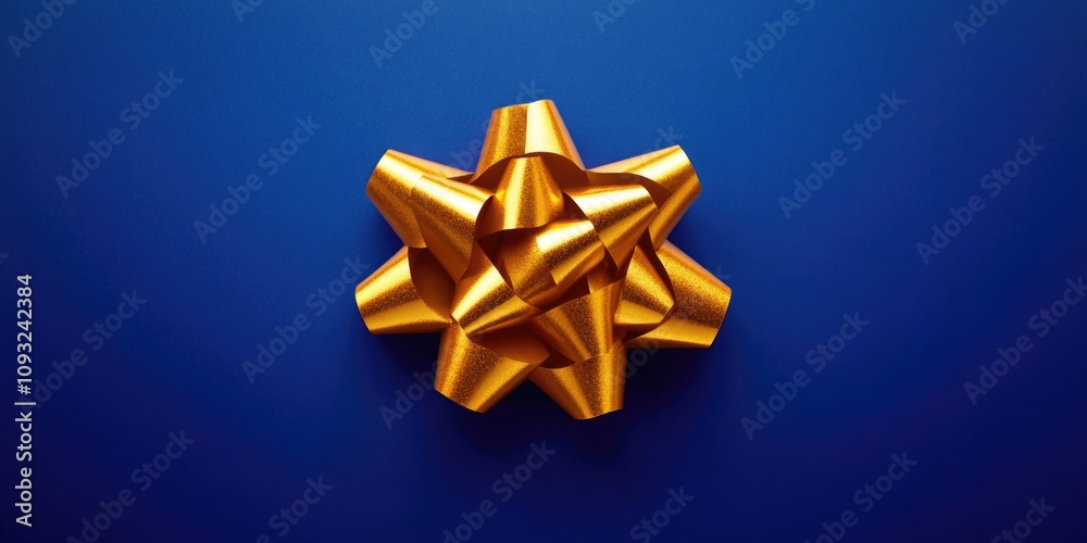 Sticker Gold Bow on Blue Background