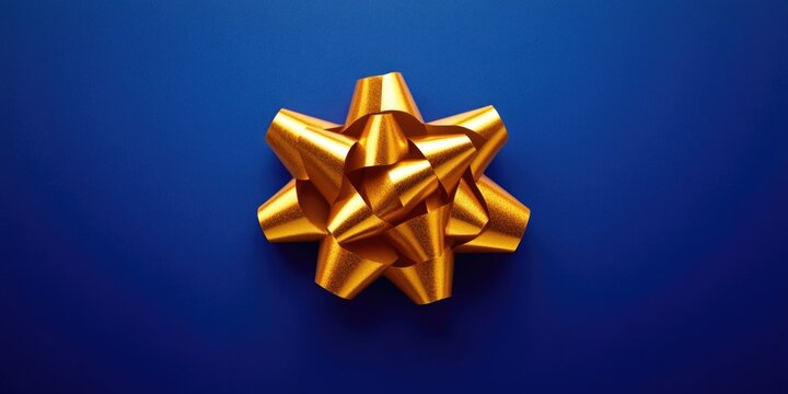 Gold Bow on Blue Background