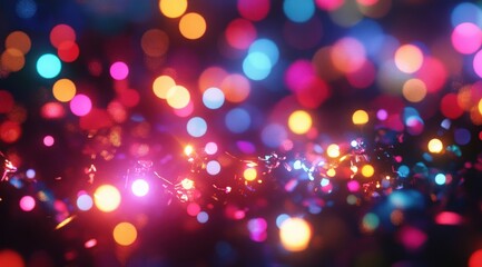 Vibrant bokeh lights create a dazzling display of color and energy.  Perfect for festive backgrounds and celebratory designs.
