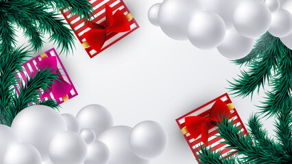 Colorful Happy New Year 3d Christmas Background Composition Of elements With Decorations. Design Illustration for Cover, Print, Poster, Wallpaper, Background, Banner, Pamphlet, Presentation