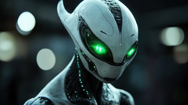 Alien Robot Close-Up: Futuristic Sci-Fi Portrait
