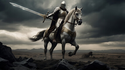 Fototapeta premium medieval knight riding his horse