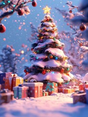 Christmas, Christmas tree and Santa Claus theme background illustration.