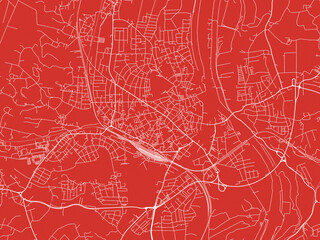 Christmas Map of Rosenheim, Germany in Snowy White on Festive Red Background.