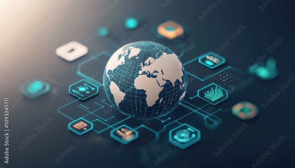 Poster global data networking cloud computing solutions cyber security strategies modern storage digital en