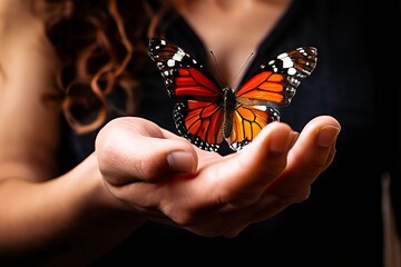 person holding a butterfly a person holding a butterfly gently o