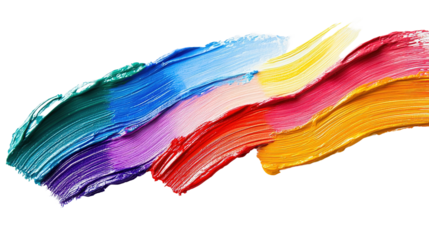 Isolate vibrant paint strokes creating a rainbow pattern art studio colorful artwork bright environment close-up creativity