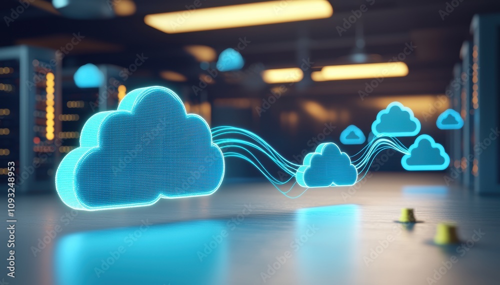 Poster cloud computing innovation in data storage server room technology environment cyber security network