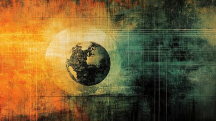 Obraz premium A vibrant abstract representation of Earth, showcasing elements of nature and technology, symbolizing the interaction between humanity and the planet.