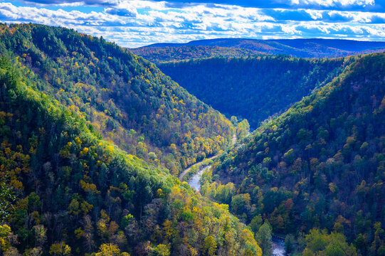 Pine Creek and the Grand Canyon of Pennsylvania at Barbour Rock Overlook, in Watson Township, Pennsylvania.