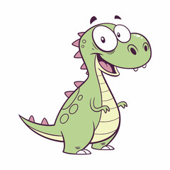 Obraz premium a cartoon drawing of a green dinosaur with a white background.