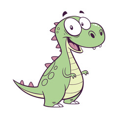 Obraz premium a cartoon drawing of a green dinosaur with a white background.