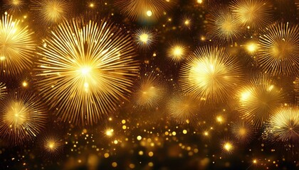gold glitter background with fireworks.