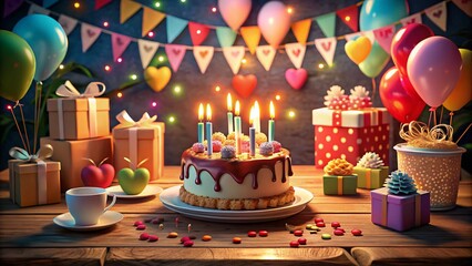 Romantic Birthday Celebration with Beautiful Cake, Balloons, and Love Notes for a Special Day Dedicated to My Partner in a Cozy and Intimate Setting