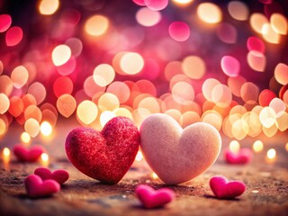 Obraz premium Romantic Bokeh Background for Valentine's Day Screensavers Featuring Soft Heart Shapes and Warm Color Palette for a Cozy and Loving Atmosphere