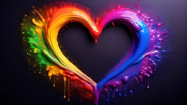 A close up of a heart made out of paint with a rainbow