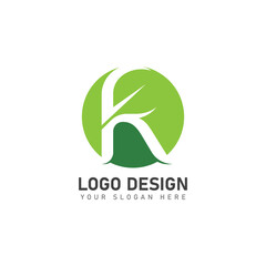 letter R logo with green leaves  nature logo icon design template