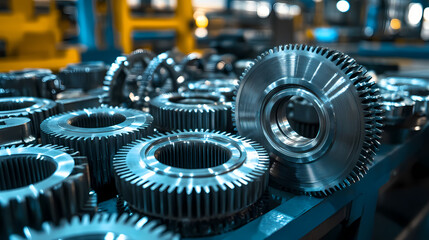 A lot of metal gears factory industry abstract. Mechanical Gear Mechanism. Illustration
