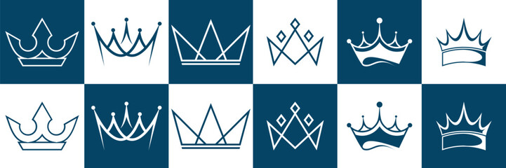 set crown blue and white abstract design logo, icon design business logo