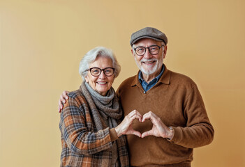 Happy Senior Happy Couple Making a Heart with Their Hands