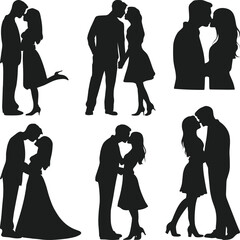 Collection of Romantic Couple Silhouettes in Various Poses Vector Illustration