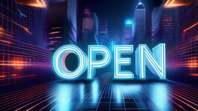 Neon city with neon text open in the middle