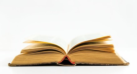 Fototapeta premium Open vintage book with yellowed pages on white background