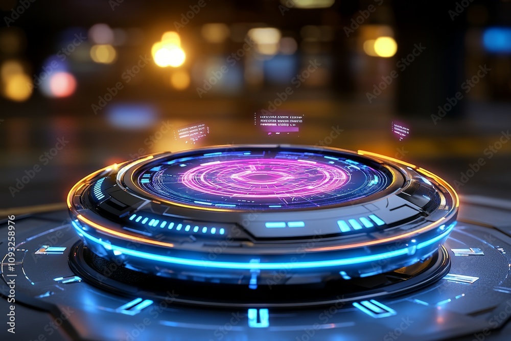 Poster A 3D-rendered analytic dashboard in a futuristic workspace, with floating graphs and a glowing holographic interface