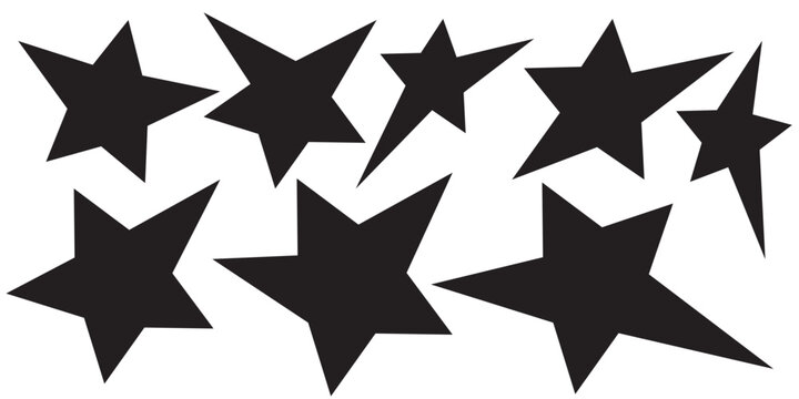 Set of trendy irregular black stars. Simple funky groovy abstract shapes.