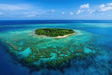 Obraz premium Lush Tropical Island Surrounded By Vibrant Coral Reef