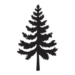 Obraz premium Black silhouette of a pine tree on white background