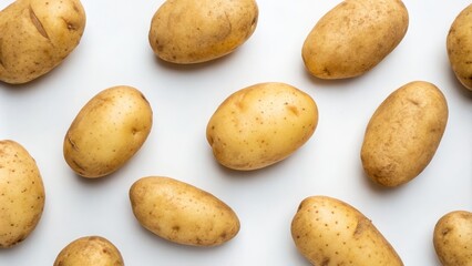 Obraz premium Drone Photography of Fresh Potatoes on White Background for Culinary Use and Food Photography