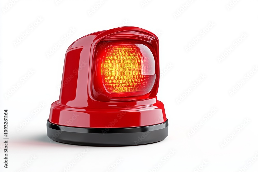 Aufkleber A detailed 3D rendering of a red emergency beacon light, with visible reflections and a bright radiating glow. The light is isolated on a white background, creating a dramatic effect of realism,
