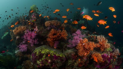 Naklejka premium Vibrant Coral Reef with Orange Fish