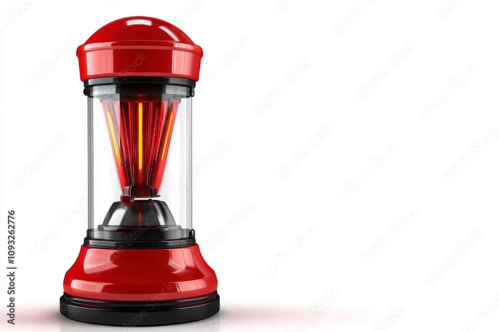 Aufkleber A glowing red emergency light with a sleek, modern design, isolated on a white background. The light emits a pulsating effect with radial beams and a reflective base, symbolizing alertness and