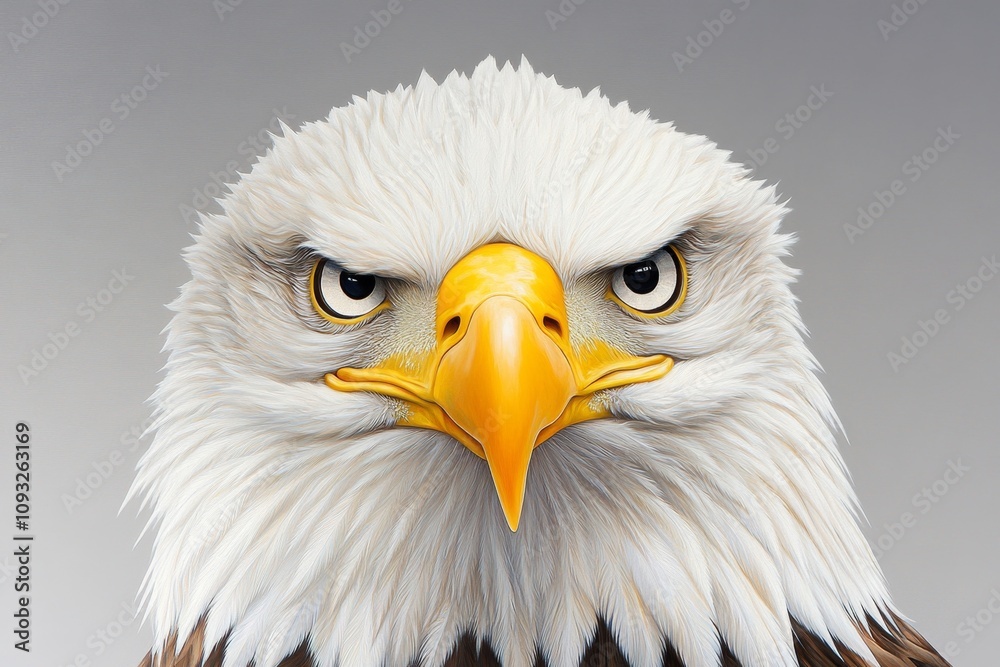Poster A hyper-realistic close-up of an American eagleâ€™s face, showcasing every feather and the sharpness of its piercing eyes