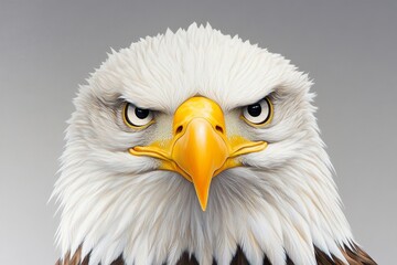 Fototapeta premium A hyper-realistic close-up of an American eagleâ€™s face, showcasing every feather and the sharpness of its piercing eyes