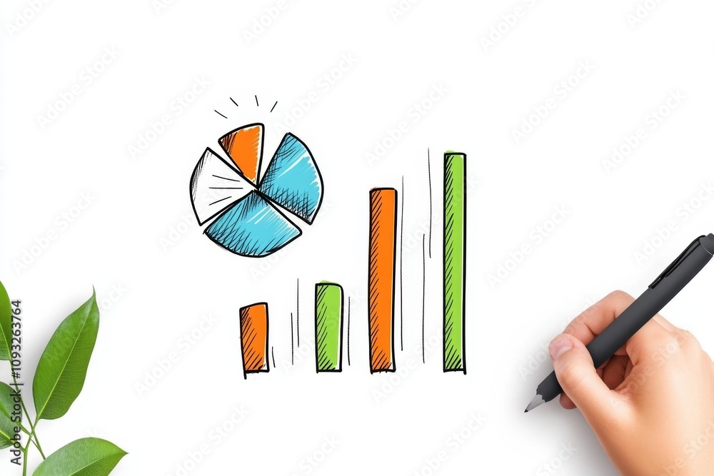Fototapete a minimalist design of a pie chart and bar graph, drawn with clean lines and a monochromatic palette