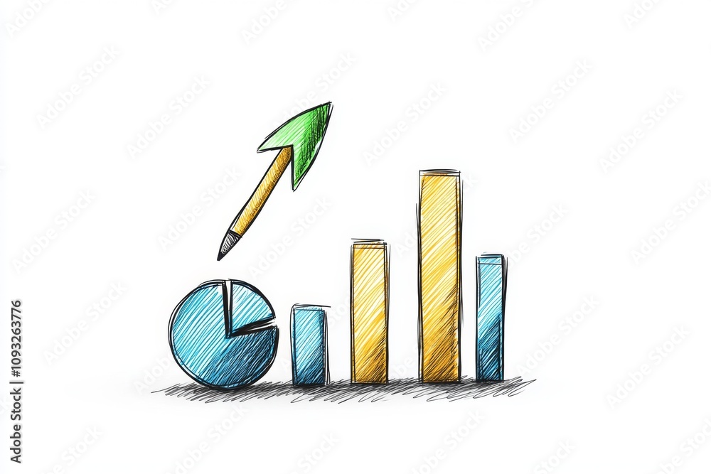 Poster A minimalist design of a pie chart and bar graph, drawn with clean lines and a monochromatic palette