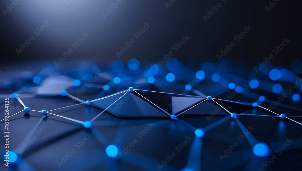 Poster symbolizing ai and data flow, this abstract neural network shows interconnected nodes and lines.