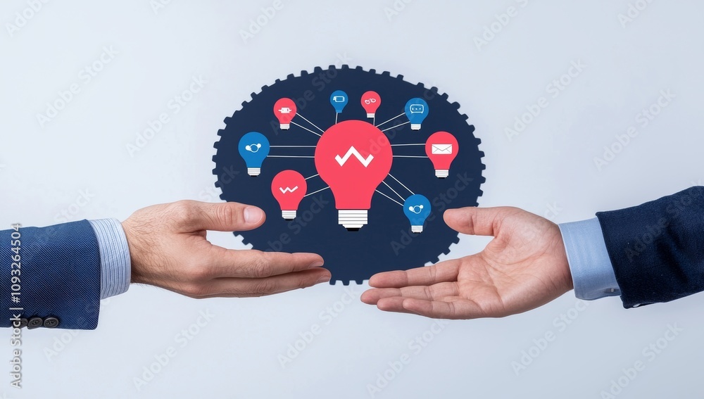 Poster data processing and ai connectivity are symbolized by hands interacting with neural network nodes.