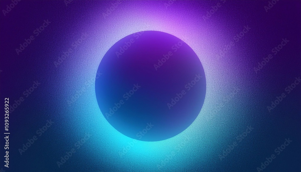 Wall mural abstract grainy gradient blurred glowing ring on dark background, blue and purple, noise texture eff