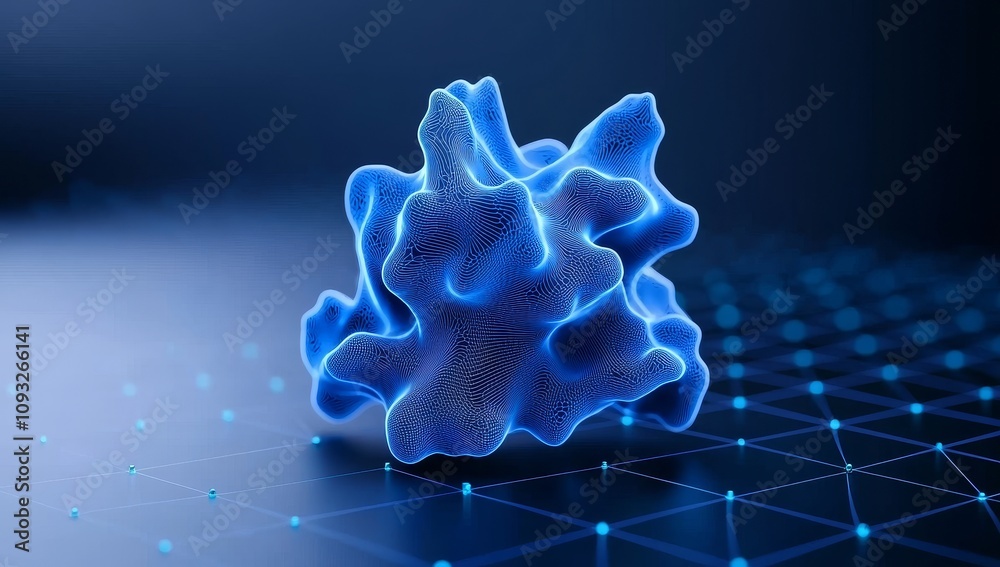 Poster neural network with interconnected lines and nodes symbolizing data flow.